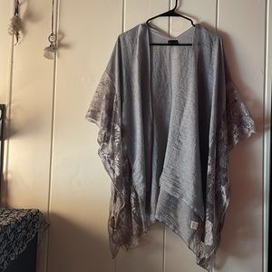 Silver/light blue tinted grey linen and lace tunic